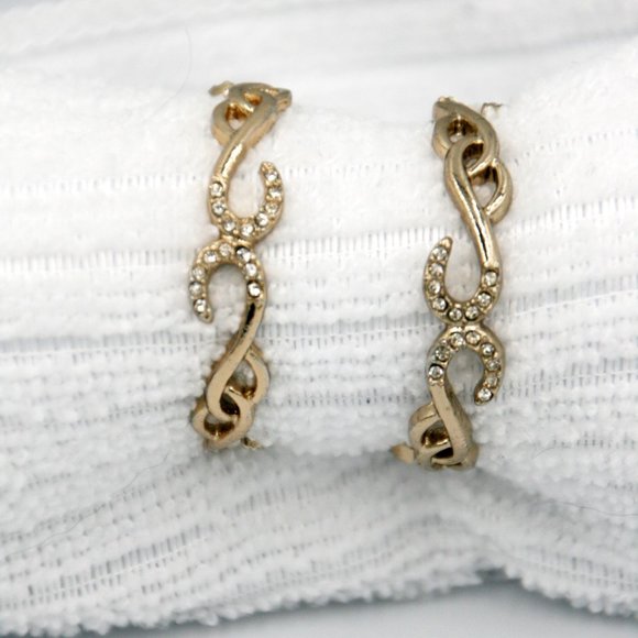 Gold colored Hoop Earrings with White Stones - Picture 3 of 4